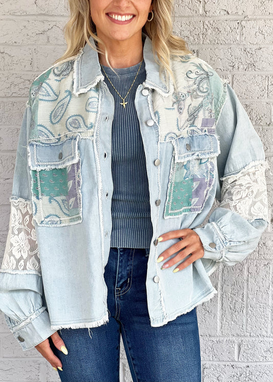 Denim Contrast Button Up