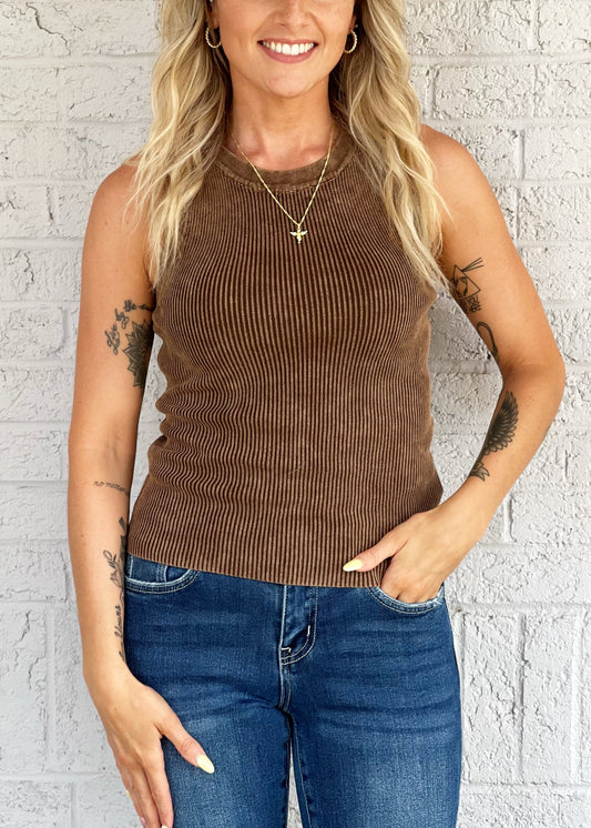 Ribbed Tank in Brown
