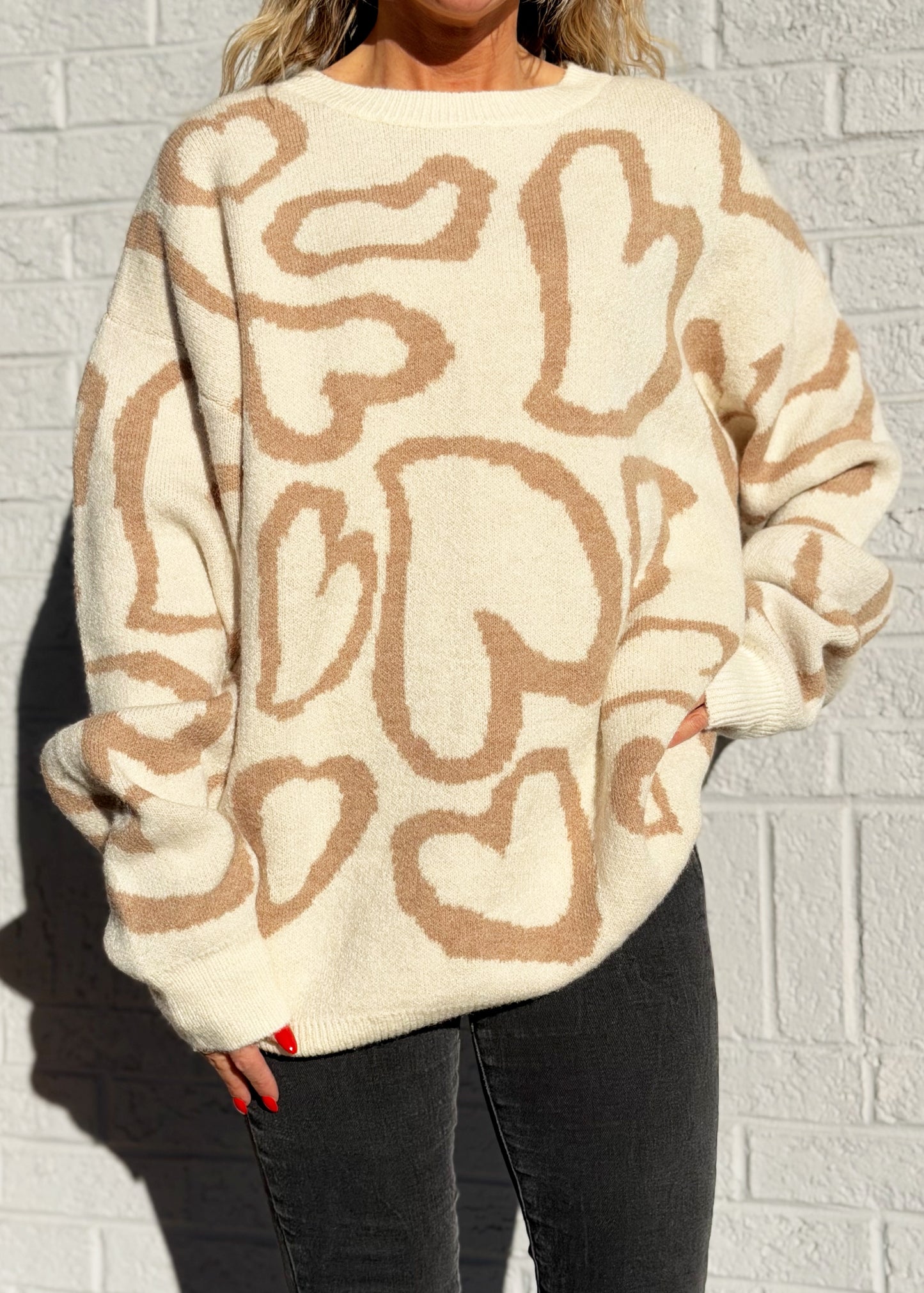 Cream Abstract Heart Sweater
