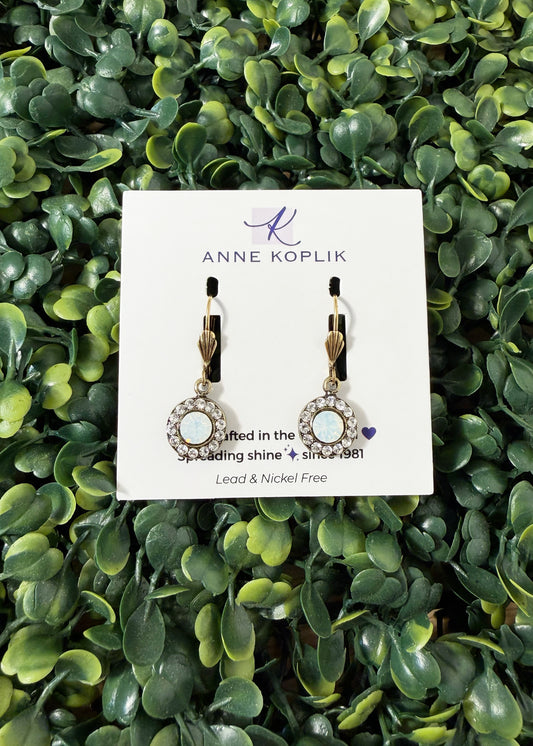 White Opal Halo Crystal Drop Earring