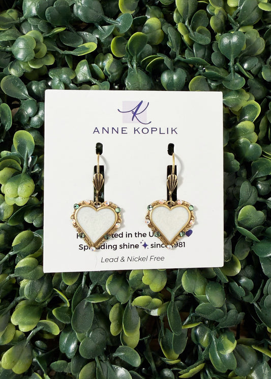 Vine Crown Ivory Heart with Pink and Green Crystal Earrings