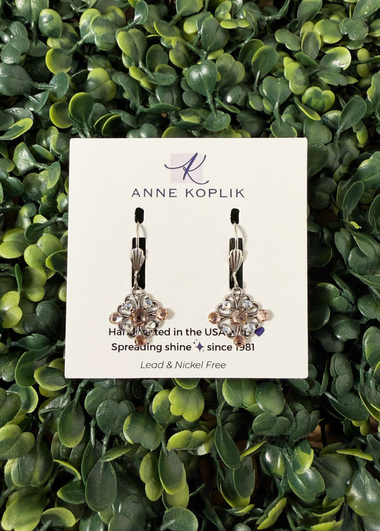 Pink Classic Filigree Rhombus Crystal Pendant Earring