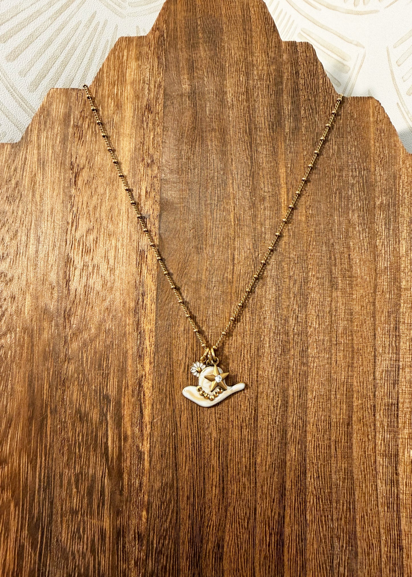 Round Em Up Rodeo Coastal Cowgirl Crystal Hat Charm Necklace