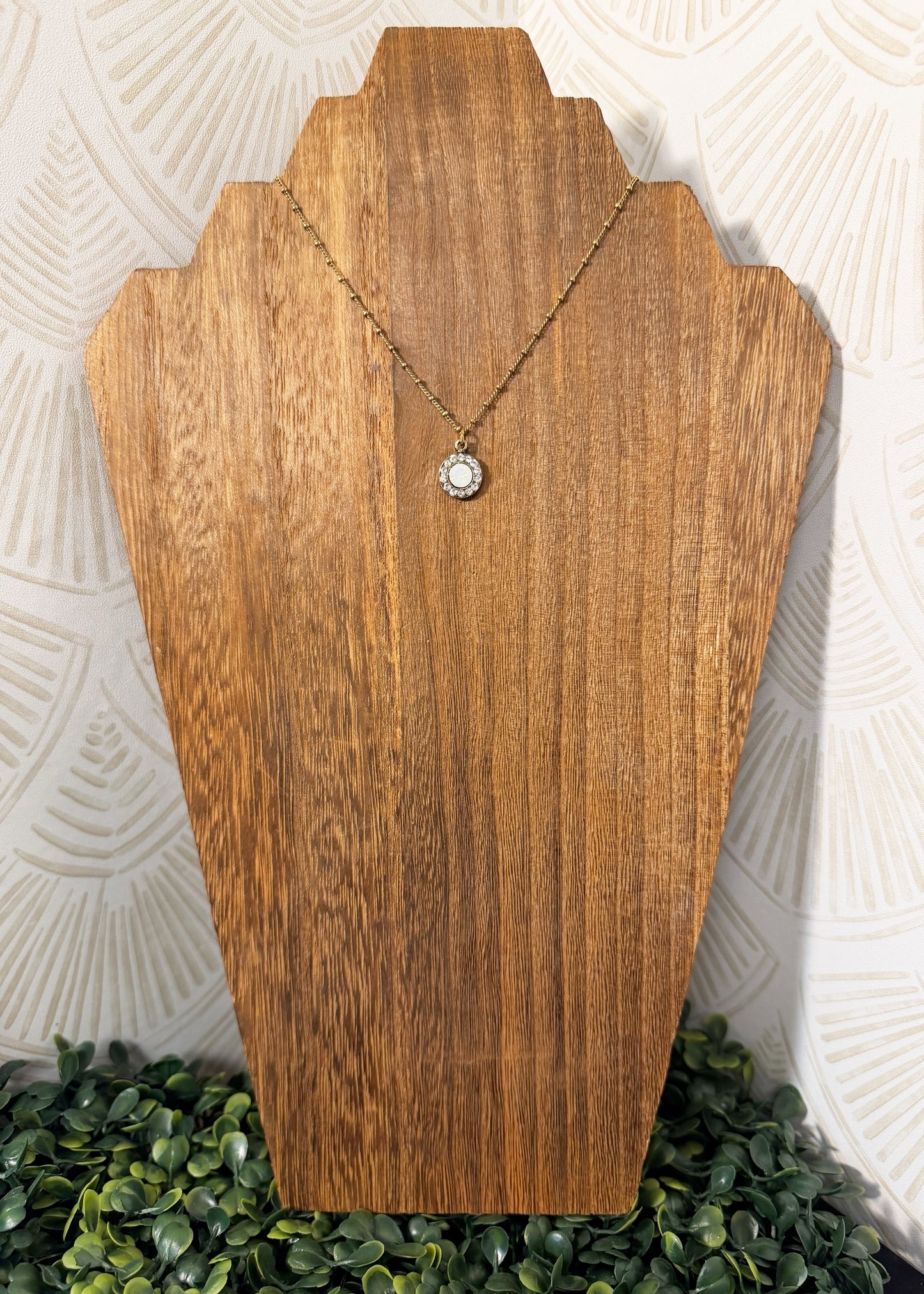 White Opal Halo Crystal Pendant Necklace