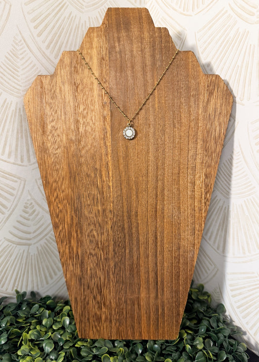 White Opal Halo Crystal Pendant Necklace