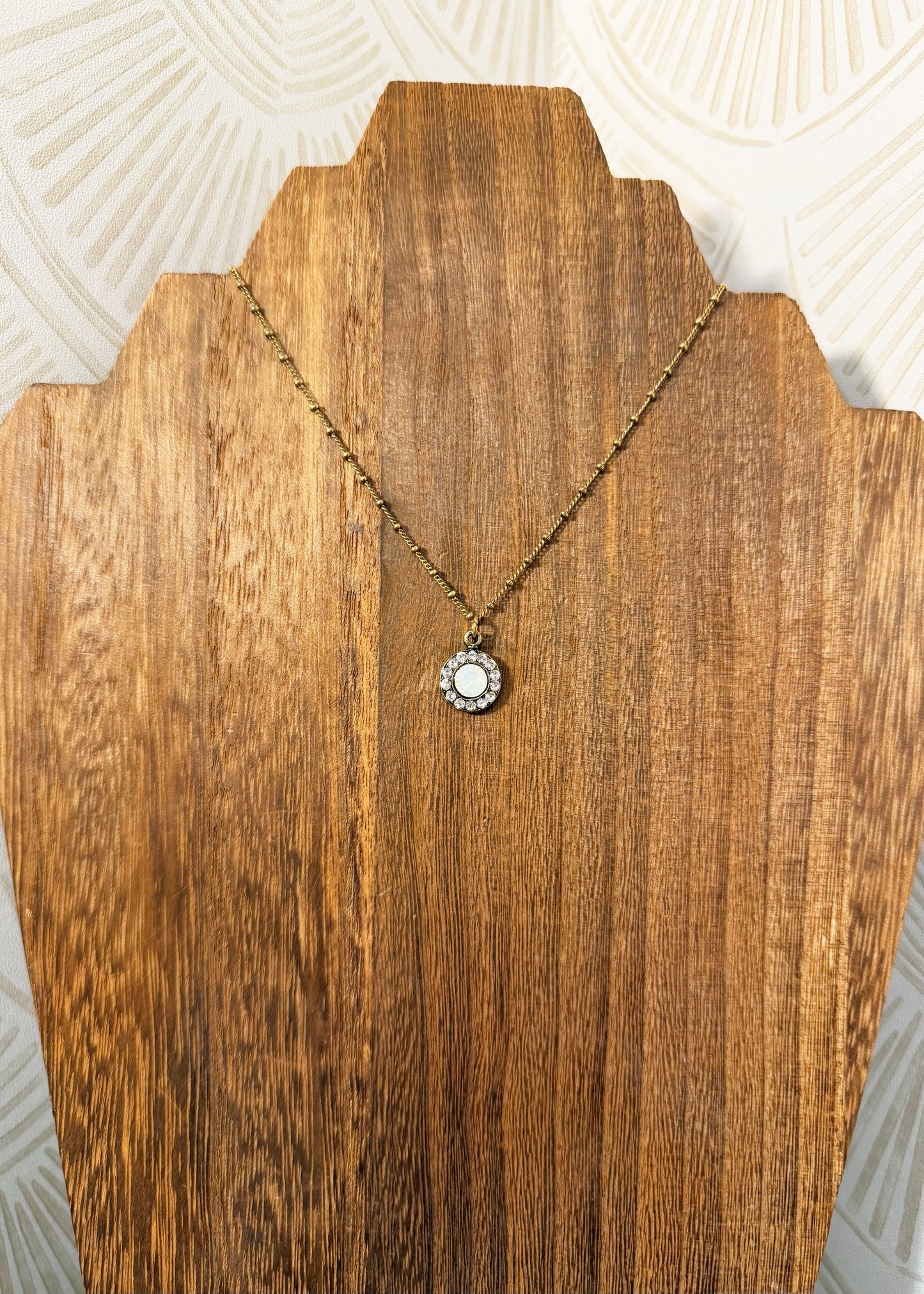 White Opal Halo Crystal Pendant Necklace