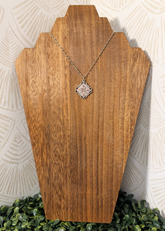 Pink Classic Filigree Rhombus Crystal Pendant Necklace