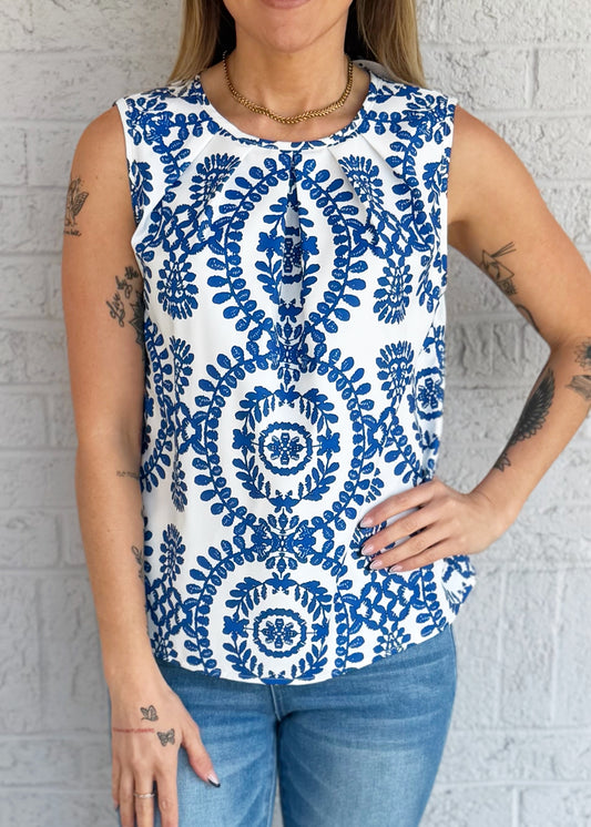 Blue Vintage Print Tank