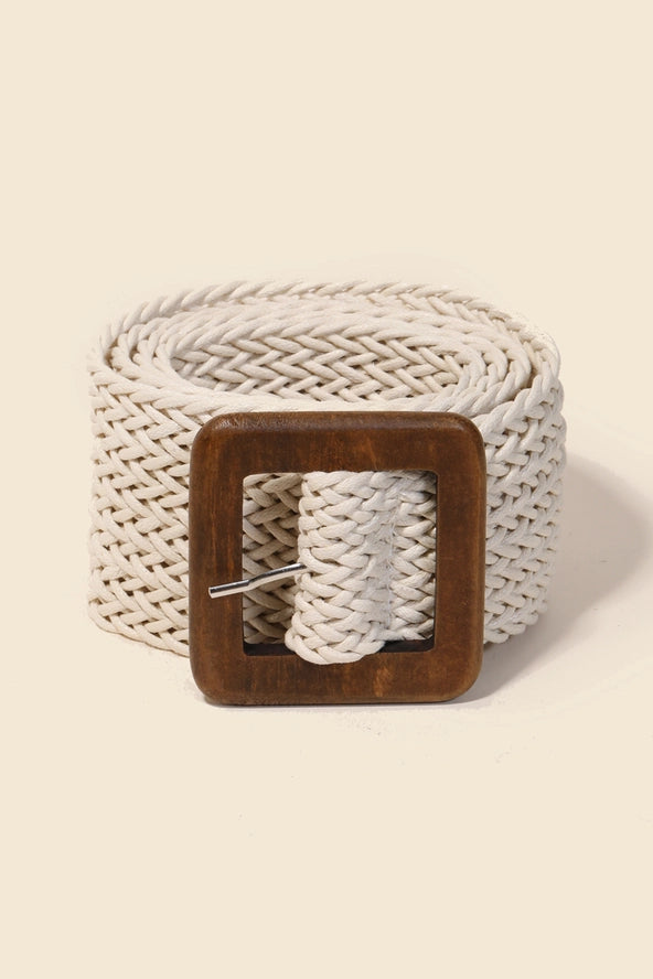 Wooden Square Buckle Braided Belt