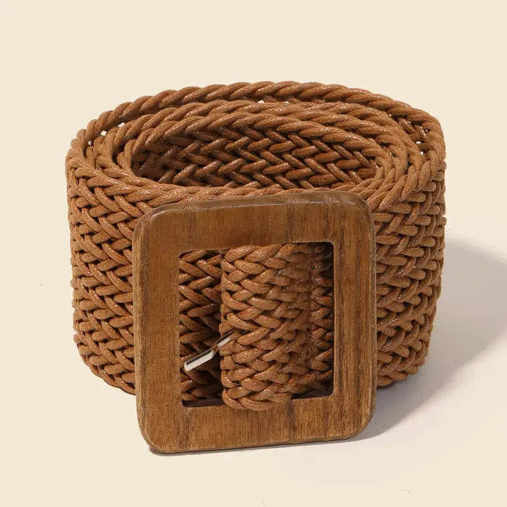 Wooden Square Buckle Braided Belt