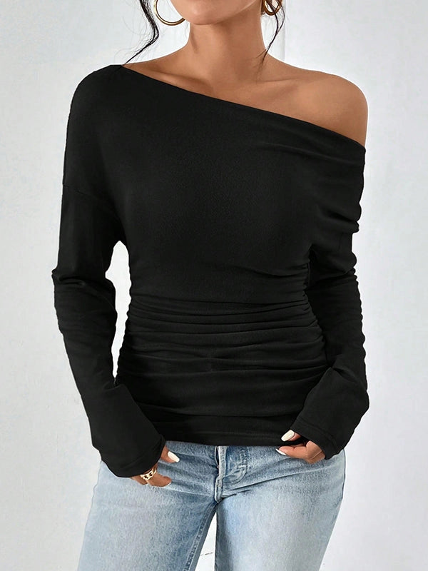 One Shoulder Black Long Sleeve