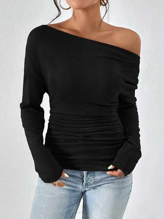 One Shoulder Black Long Sleeve