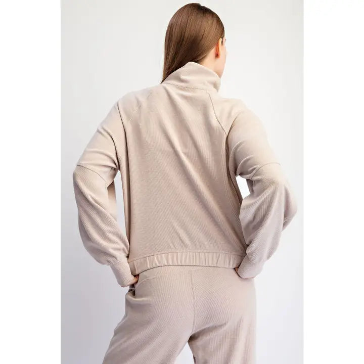 Rib Brushed Quarter Zip Pullover