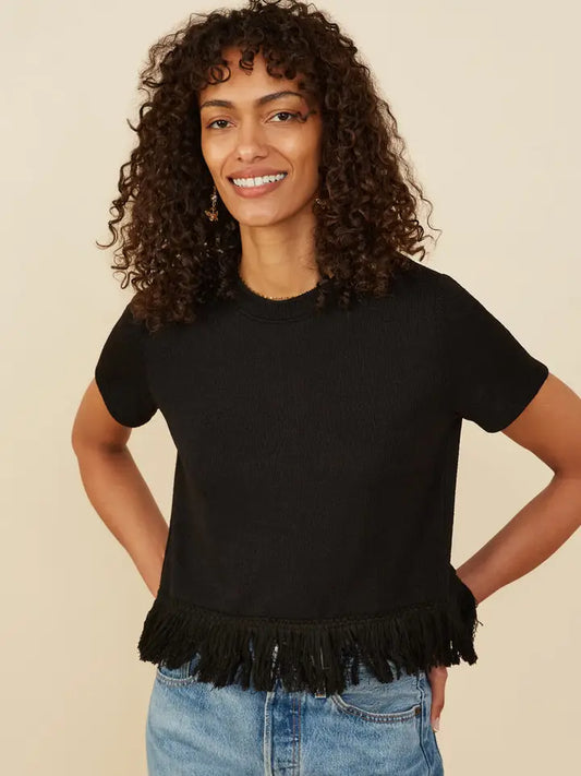 Black Fringe Knit Top