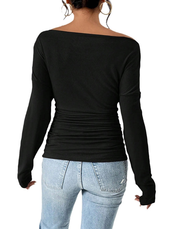 One Shoulder Black Long Sleeve