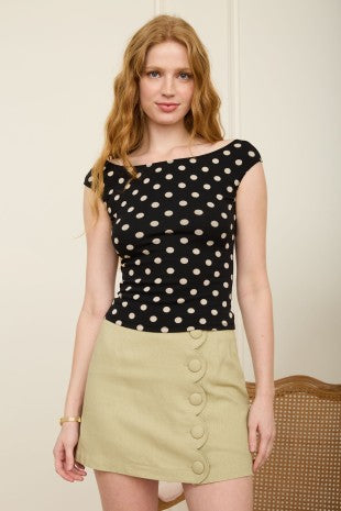 Polka Dot Boat Neck Top