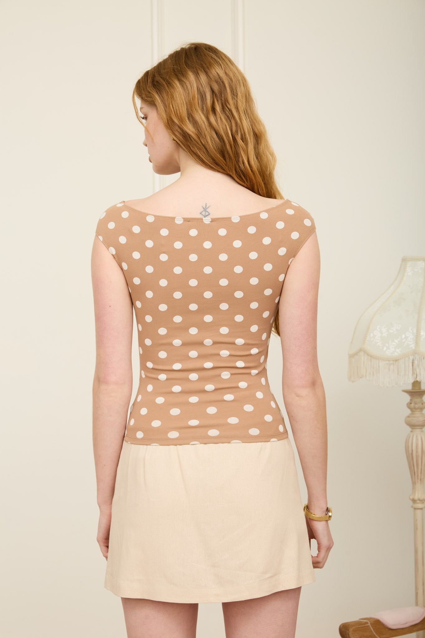 Polka Dot Boat Neck Top