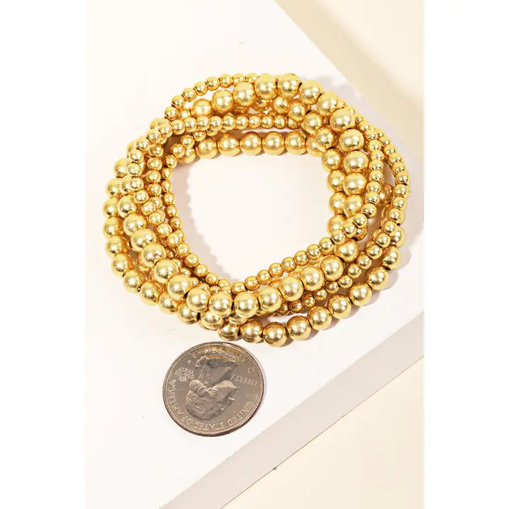 Vintage Gold Ball Beaded Stackable Bracelet Set