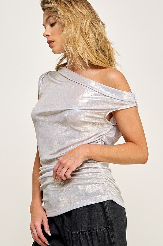 ONE SHOULDER DRAPED RUCHED TOP