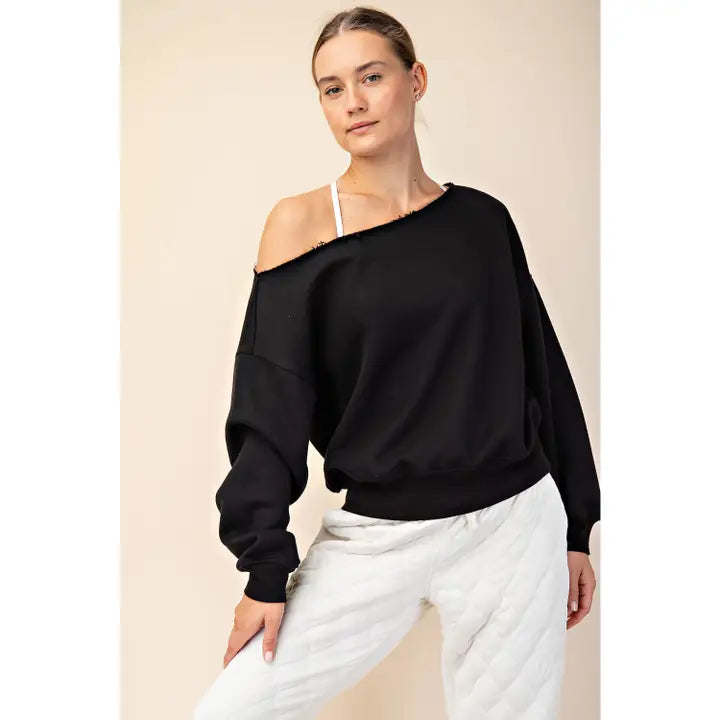 French Terry Fleece Off Shoulder Top