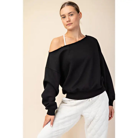 French Terry Fleece Off Shoulder Top