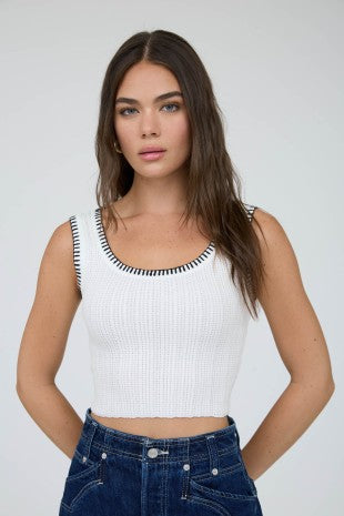 Contrast Stitch Crochet Knit Cropped Tank Top