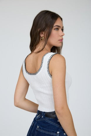 Contrast Stitch Crochet Knit Cropped Tank Top