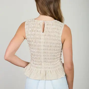 Stripe Sleeveless Smocked Blouse