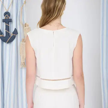 Ladder Lace Trim Linen Crop top