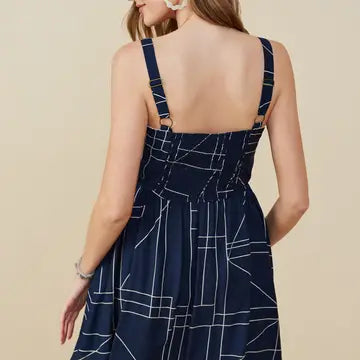 Navy Geometric Print Dress