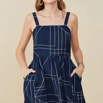 Navy Geometric Print Dress