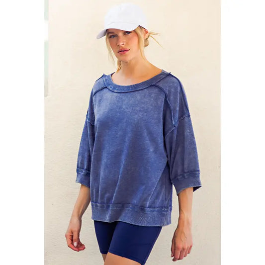 Navy French Terry Top