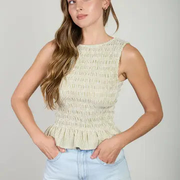 Stripe Sleeveless Smocked Blouse