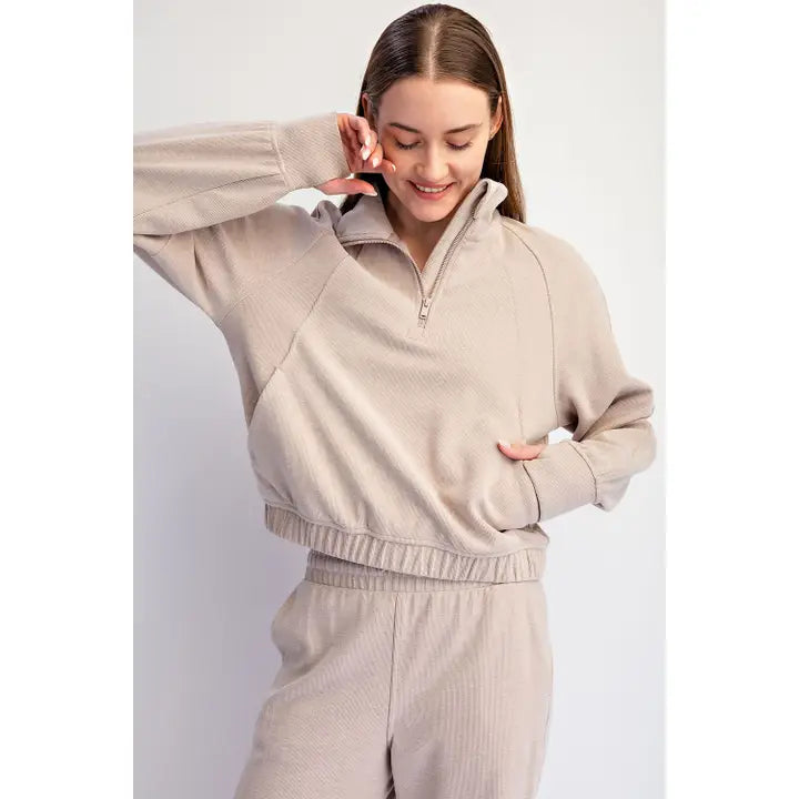 Rib Brushed Quarter Zip Pullover
