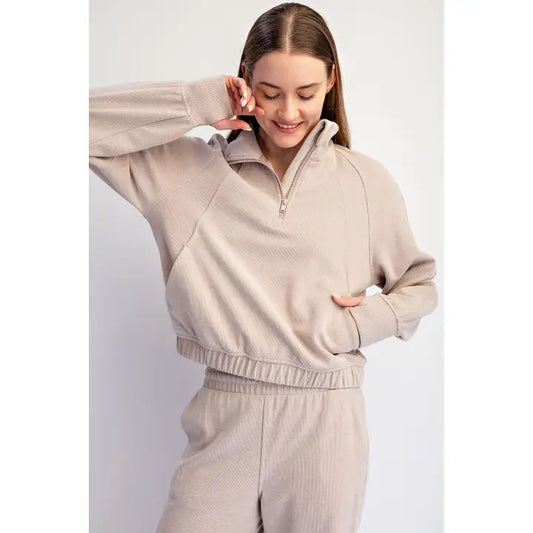 Rib Brushed Quarter Zip Pullover
