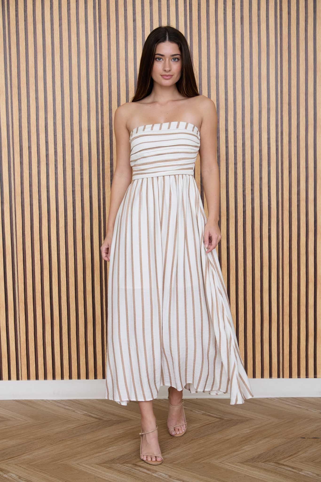 Stripe Linen Midi Dress