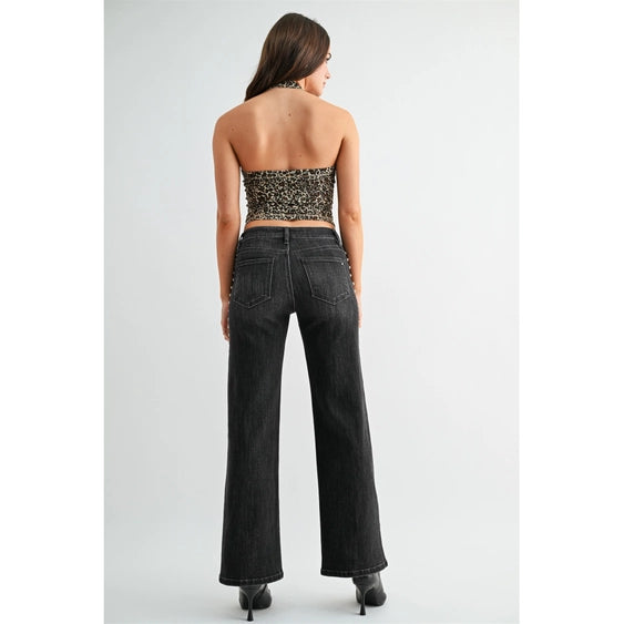 Mid-Rise Wide Leg Embellished Side
