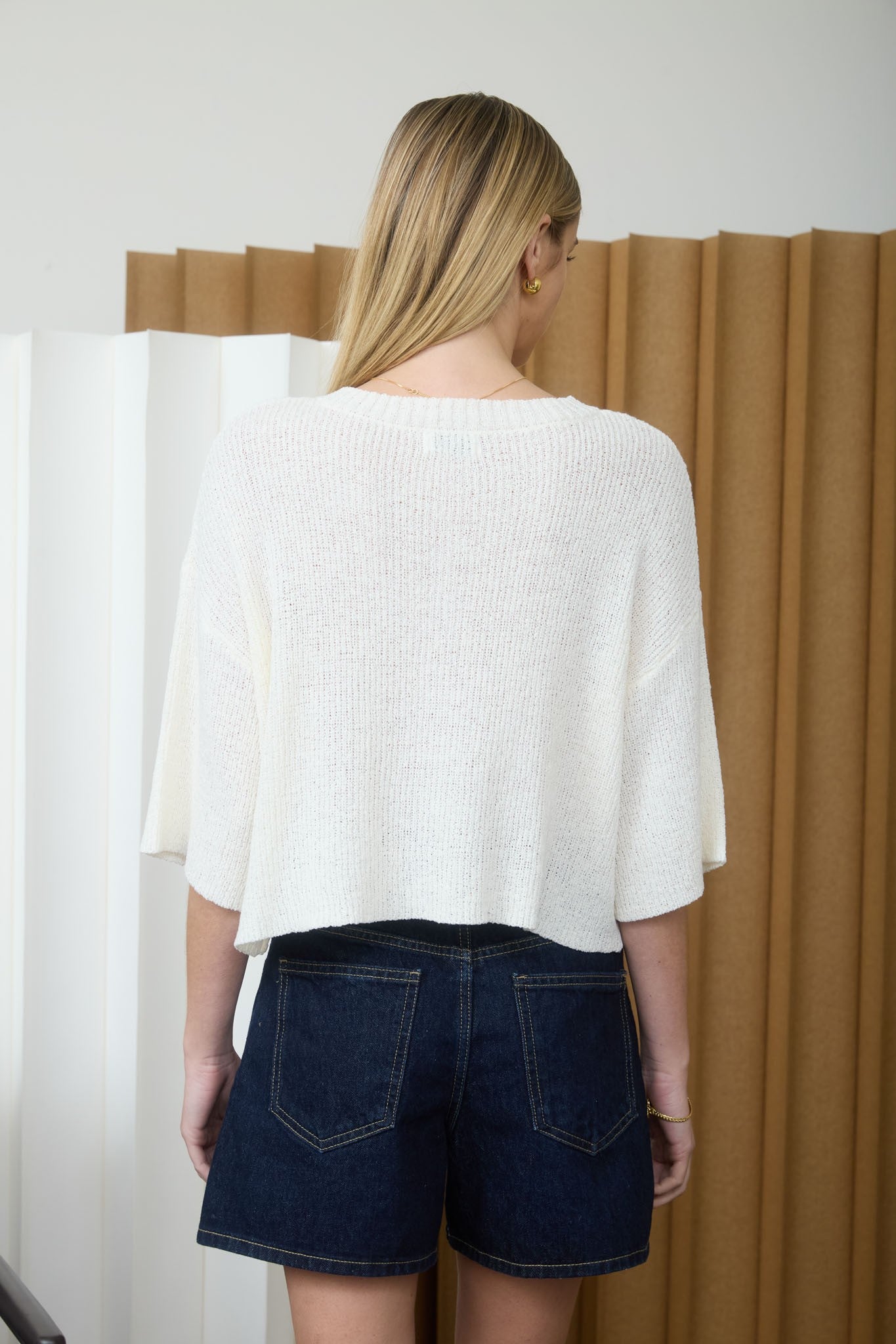 Boxy Short Sleeve Button Down Knit Cardigan