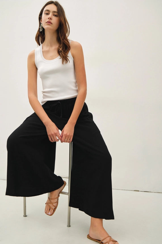 Linen Cropped Palazzo Pants